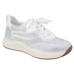 Reaction Kenneth Cole White Rhinestone Crystal Satin Ribbon Lace Sneakers